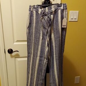 Casual Striped Blue and White Women's Linen